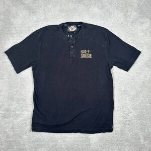 Vintage Harley Davidson Tshirt Button‎ Logo Shirt Men's Large Faded Black